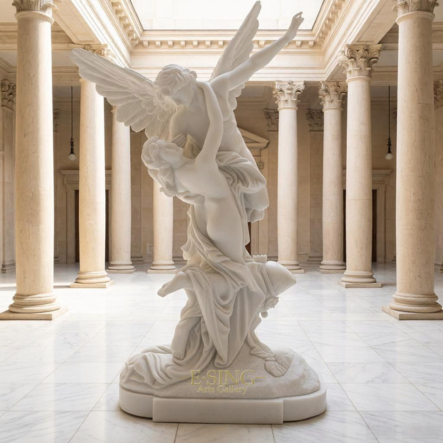 Sculpture faite à la main en marbre classique, double statue masculine et féminine