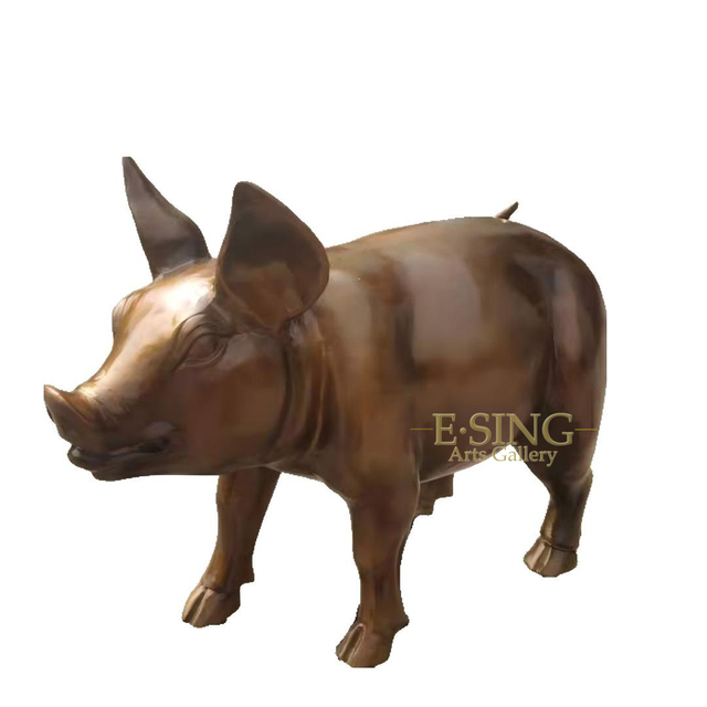 Ornement de jardin cochon en bronze patiné réaliste