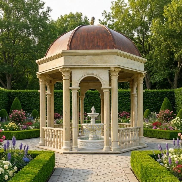 Gazebo en marbre sculpté à la main exquis et poli pour l'extérieur 
