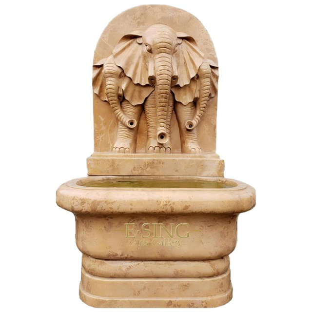 Fontaine murale de sculpture blanche d'éléphant faite à la main en marbre classique