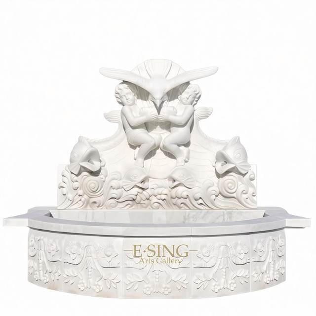 Fontaine d'eau en pierre d'ange d'enfants de fontaine de marbre blanc de jardin à la maison